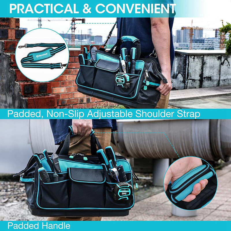 DURATECH Wide Mouth Tool Bag 17-in Large Storage 32 Pocket Bag Organizer w/Strap