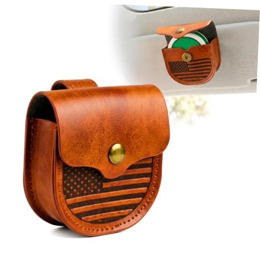 Leather ZYN Can Holder for Car Sun Visor – Magnetic Pouch Case Saddle Brown