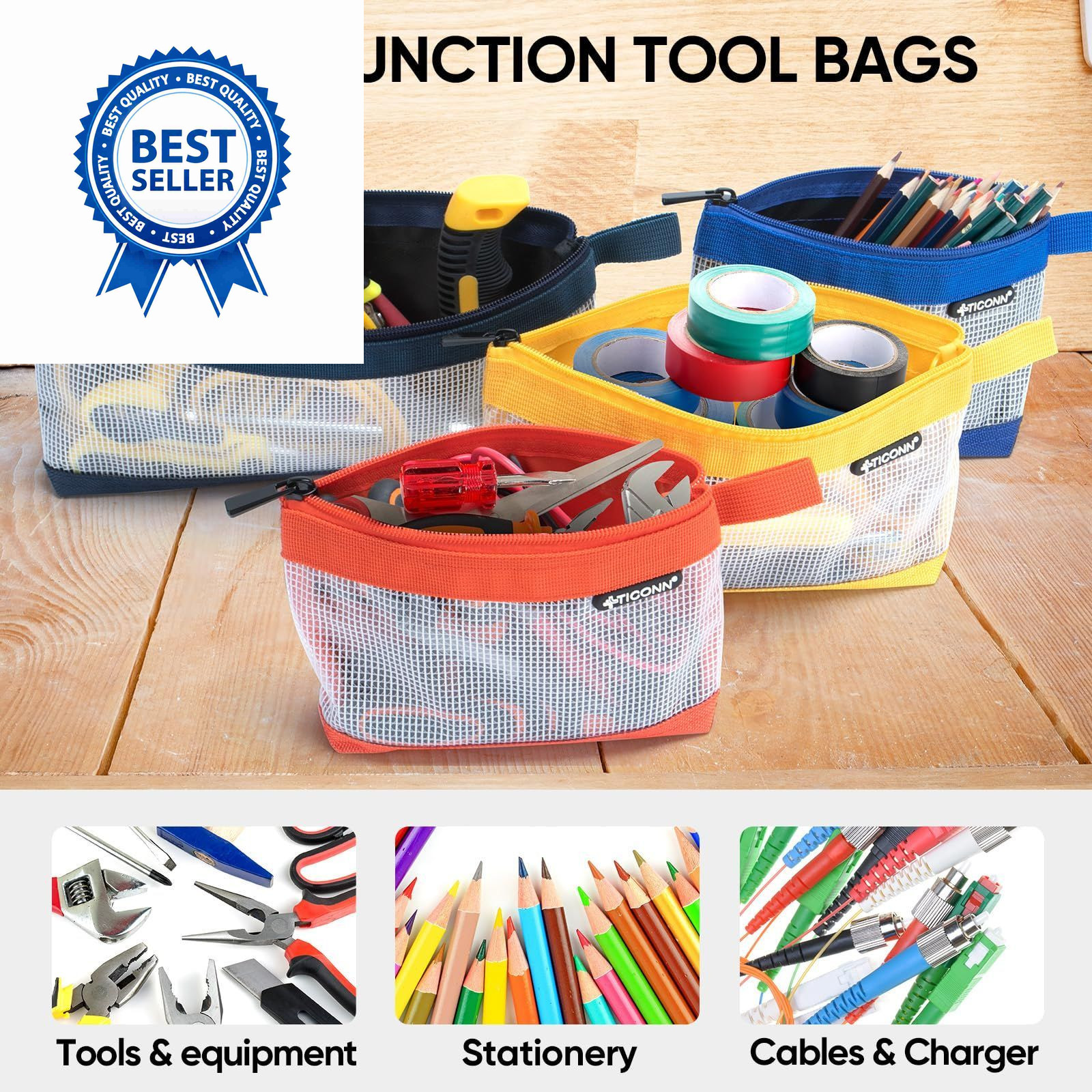 TICONN Tool Pouch, 1680D Oxford Small Clear, 6 Pack Combo, Multicolored