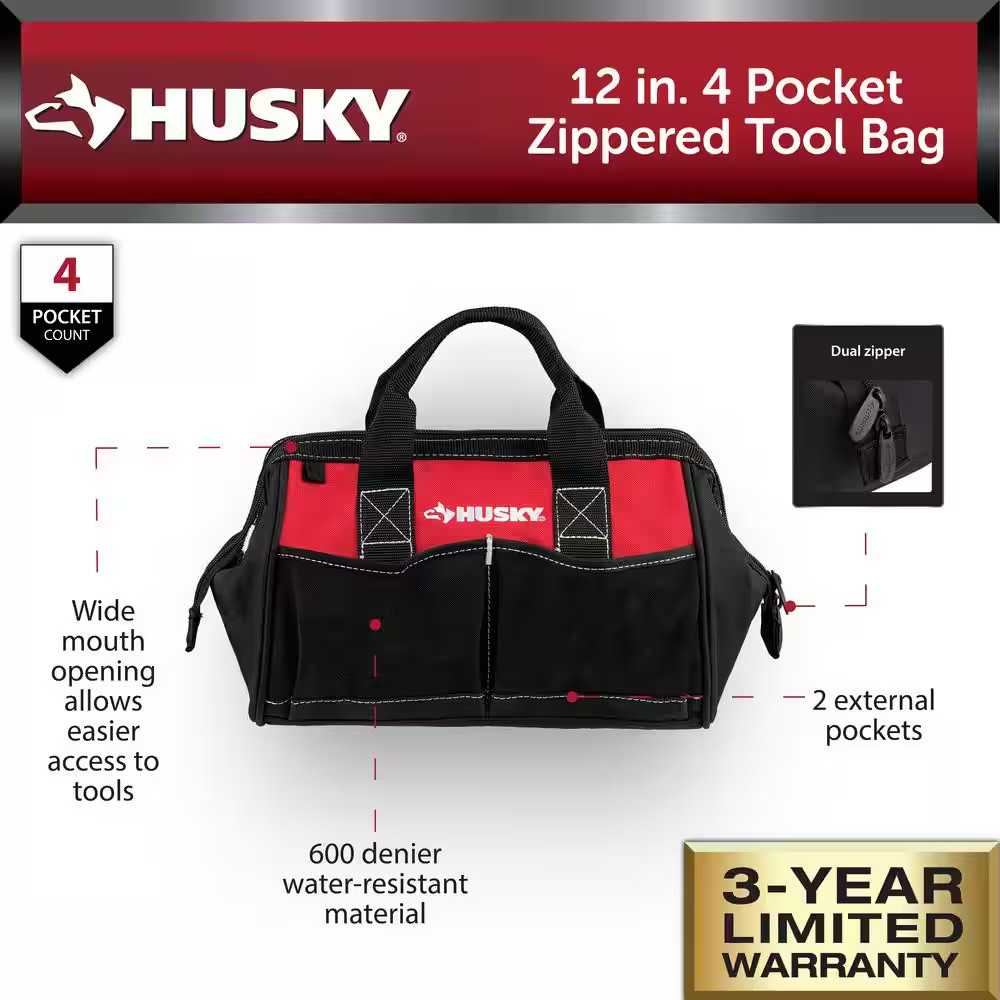 12 In. 4-Pocket Zippered Tool Bag (2-Pack)
