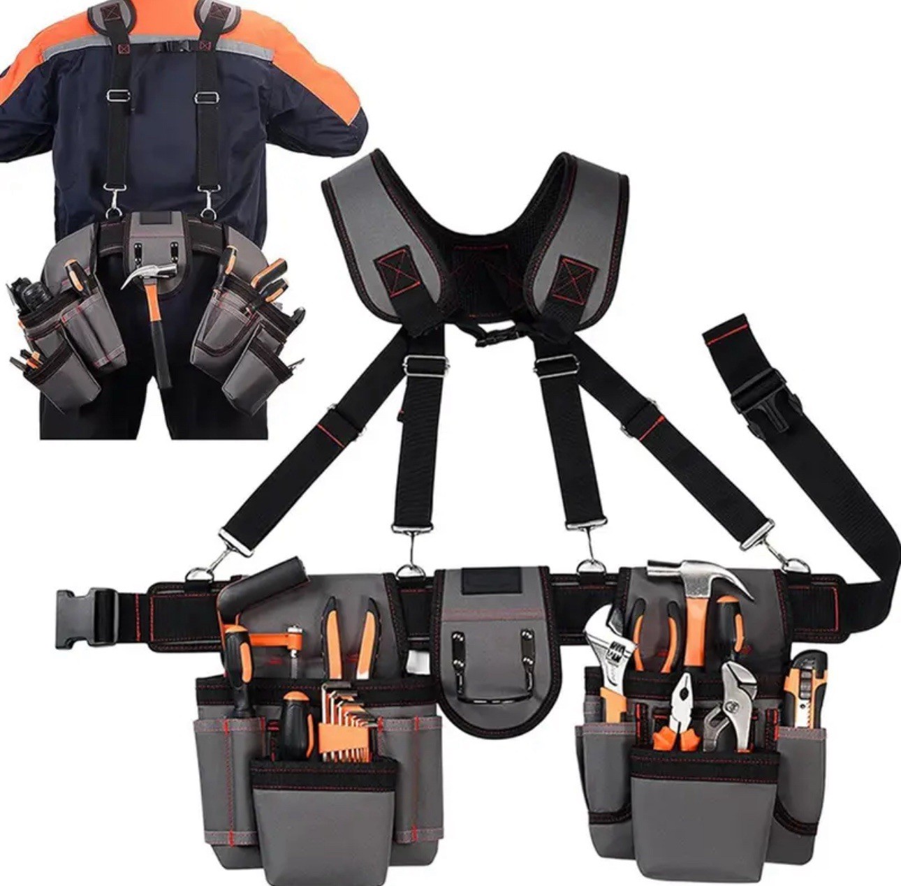Tool Belt with Suspenders – Tool Belts for Men, 12 Pockets Tool Belt, Heavy Duty