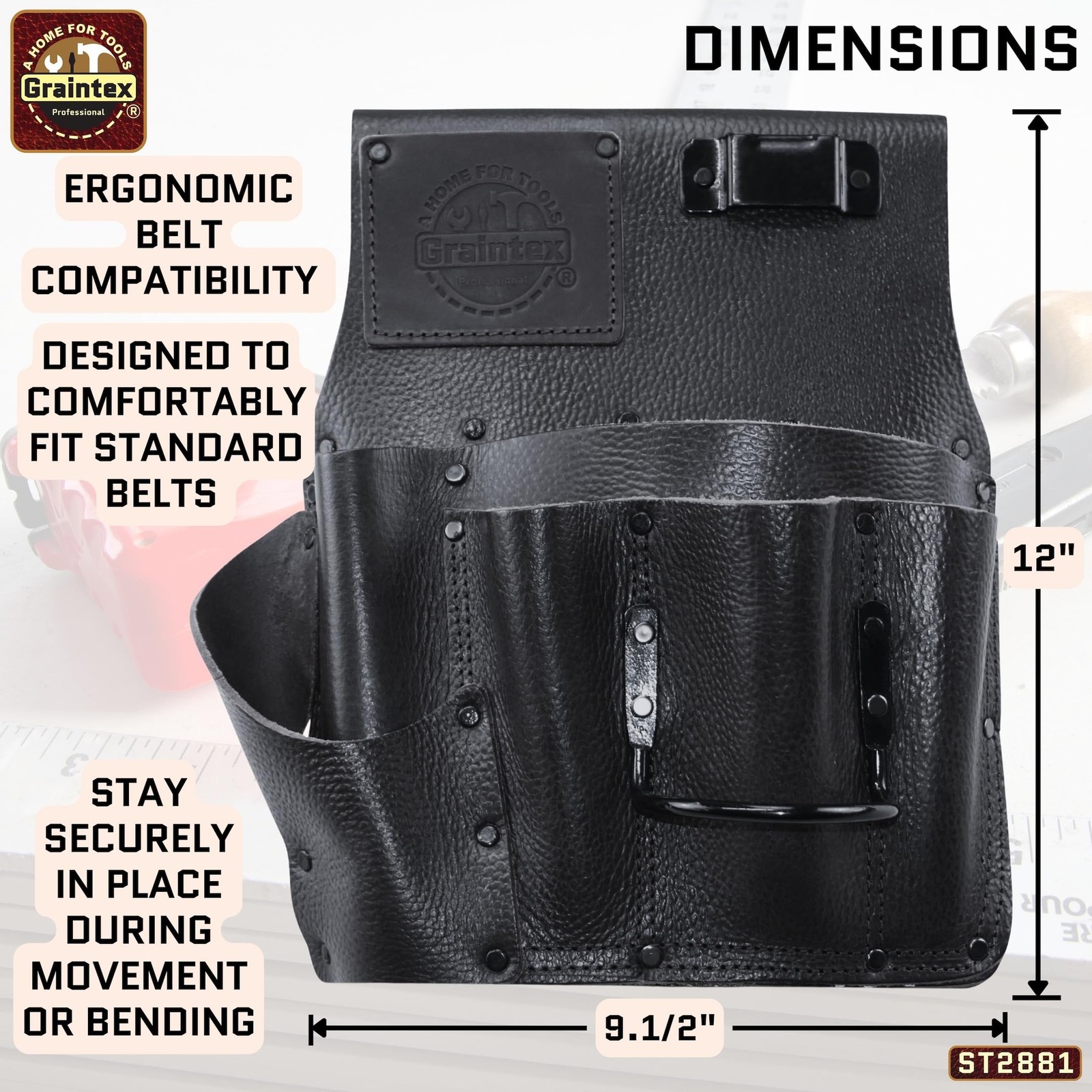 Top-Grain Leather Drywall Pouch â€“ Right-Handed Rugged & Professional