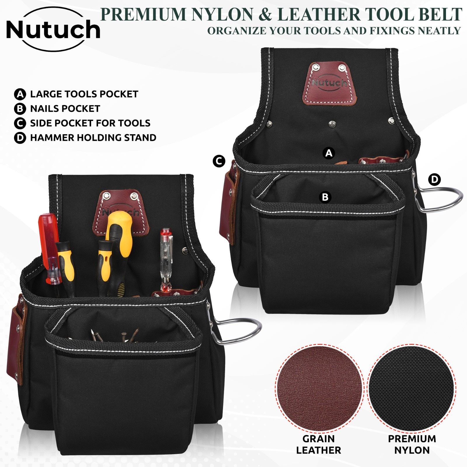 NUTUCH Nylon and Leather Tool Belt | Carpenter Tool Belts | Electrician
