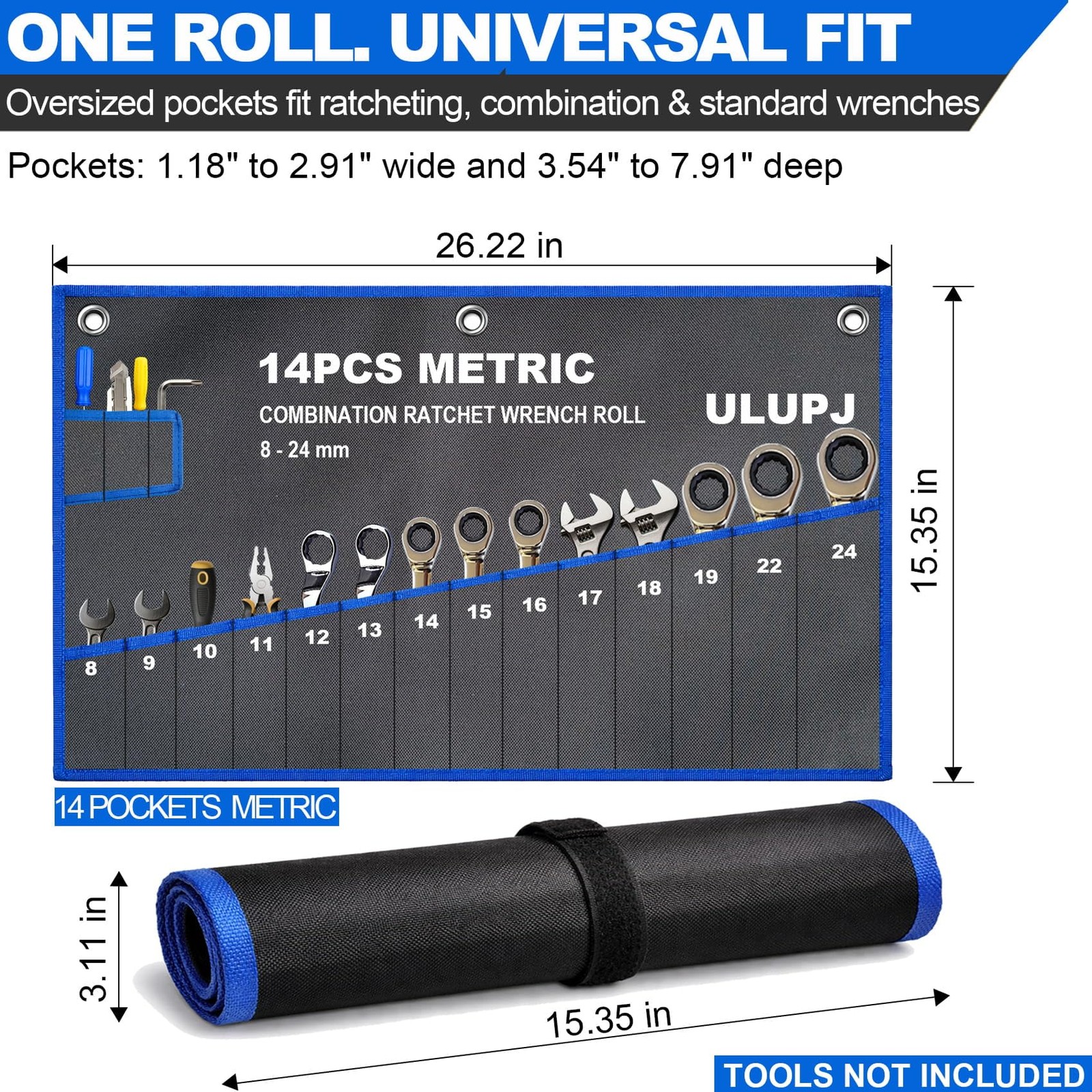 2PCS Wrench Roll, Wrench Organizer Roll Up Pouch, HeavyDuty Tool Pouch Bag