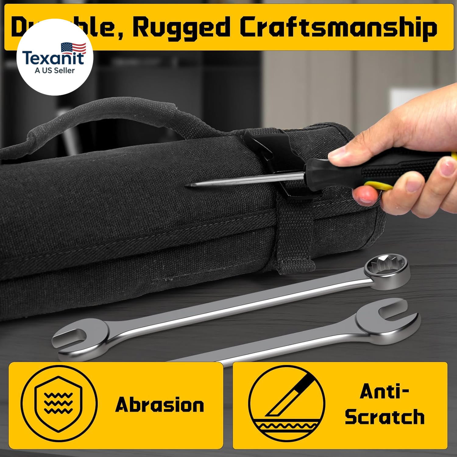 Wrench Roll 32 Pockets, Heavy-Duty 16 Oz. Waxed Canvas Wrench Roll up Bag Holds