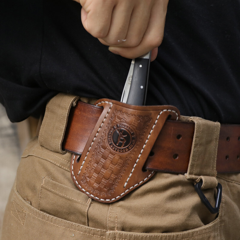 TOURBON Leather Folding Knife Pocket Belt Sheath Camping Gift-Special offer
