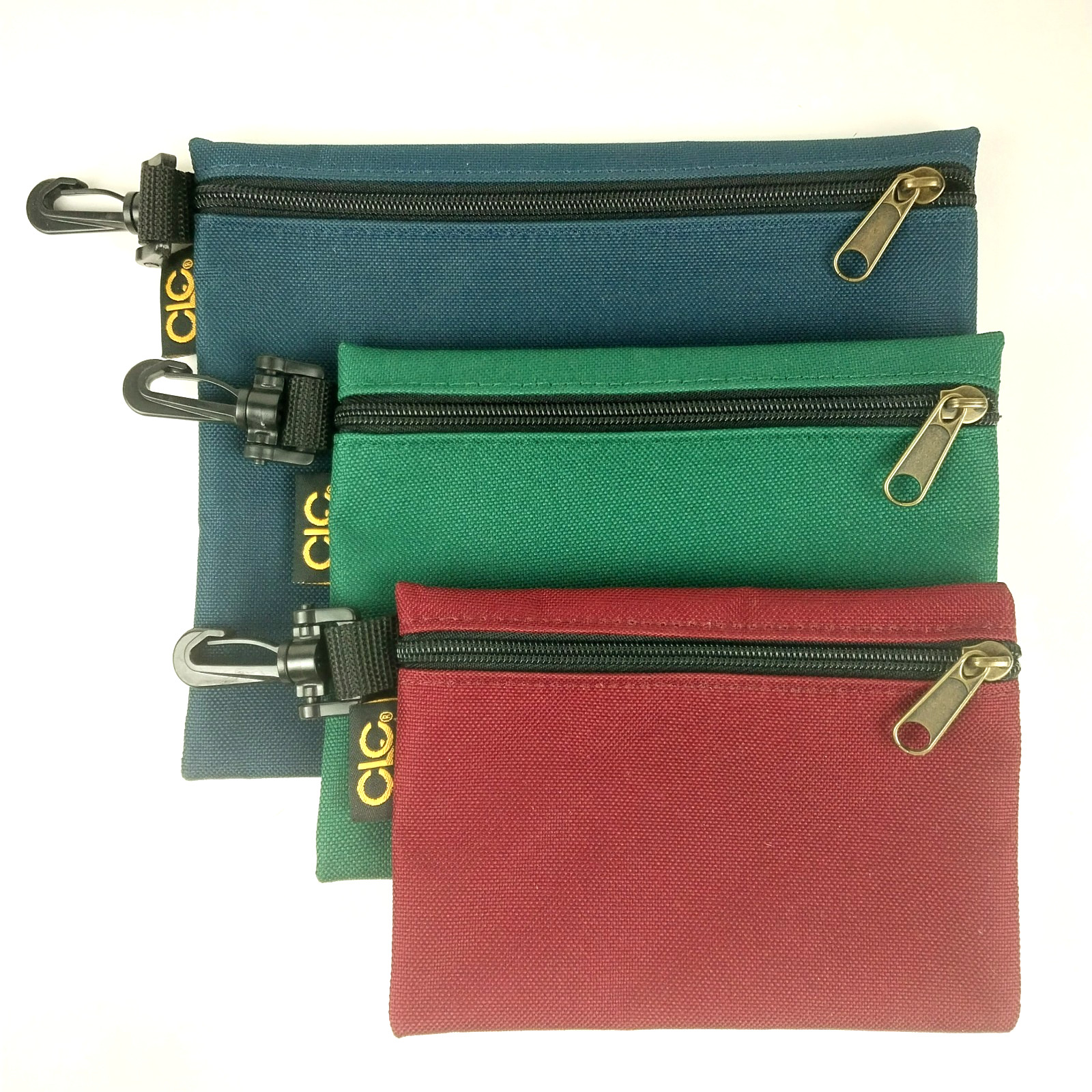 CLC 3-Pc Zippered Clip-On Utility Pouch Caddy Set -Durable & Water Resistant