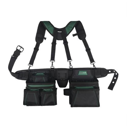 18 Pocket Pro Carpenters Tool Belt Steel Buckle Padded Suspenders 2 Hammer Loops