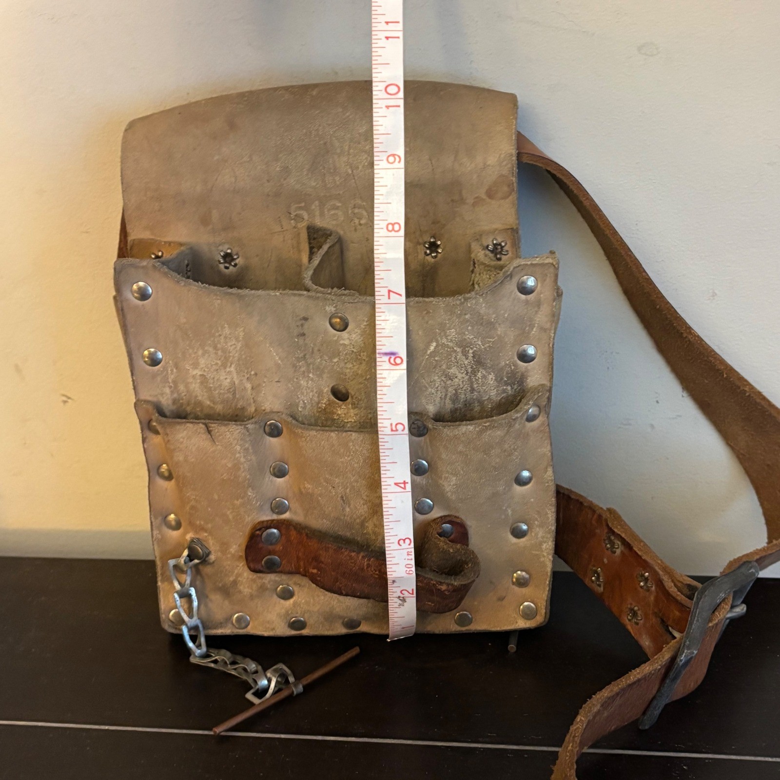 Vintage Leather Electrician Tool Pouch Belt Riveted Utility Bag 5166 Tan Brown
