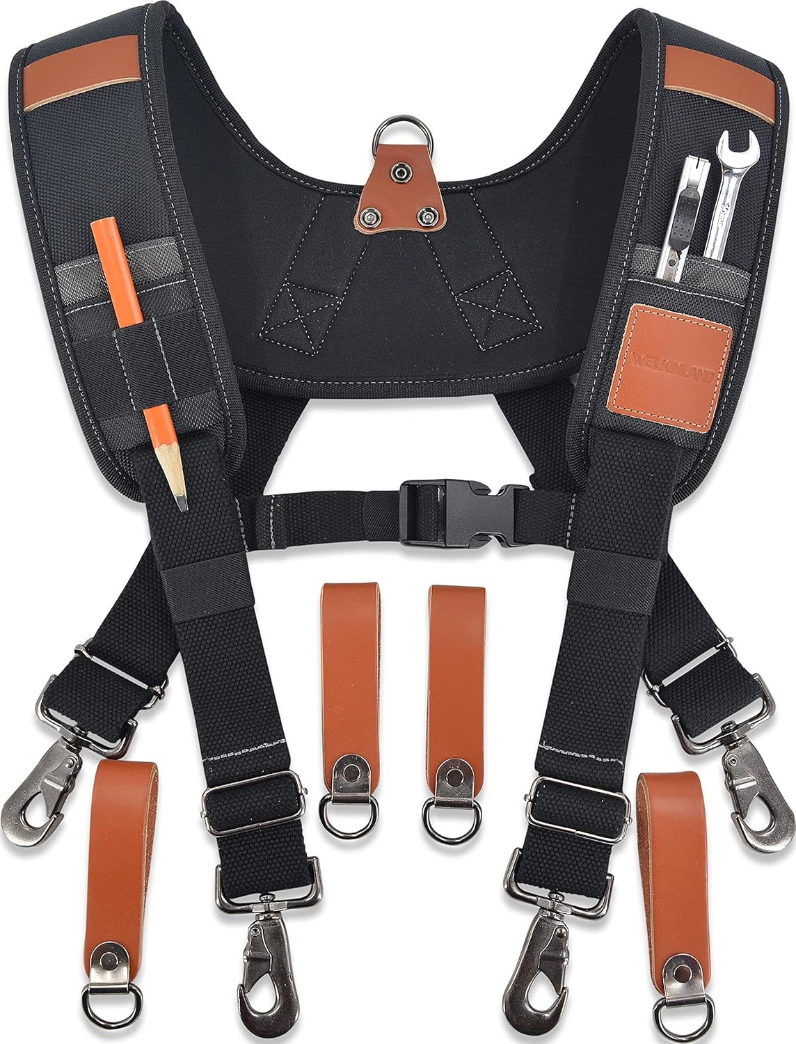 WELKINLAND Heavy-Duty leather tool belt suspenders, Carpenter tool bag suspender