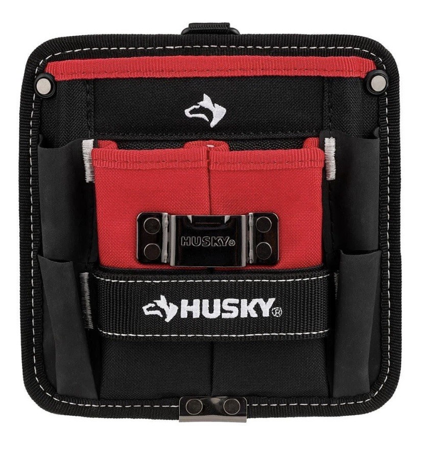 Husky Tool Belt Pouch 3 Pocket Clip On 7 in Water Resistant Heavy Duty Storage