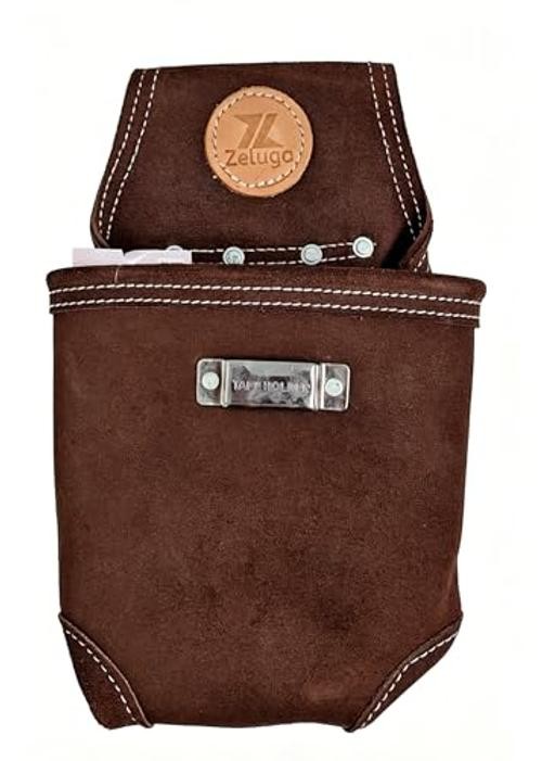 Suede Leather Nail Pouch with Tape Measure Holder, Heavy Duty 7.5″x8″