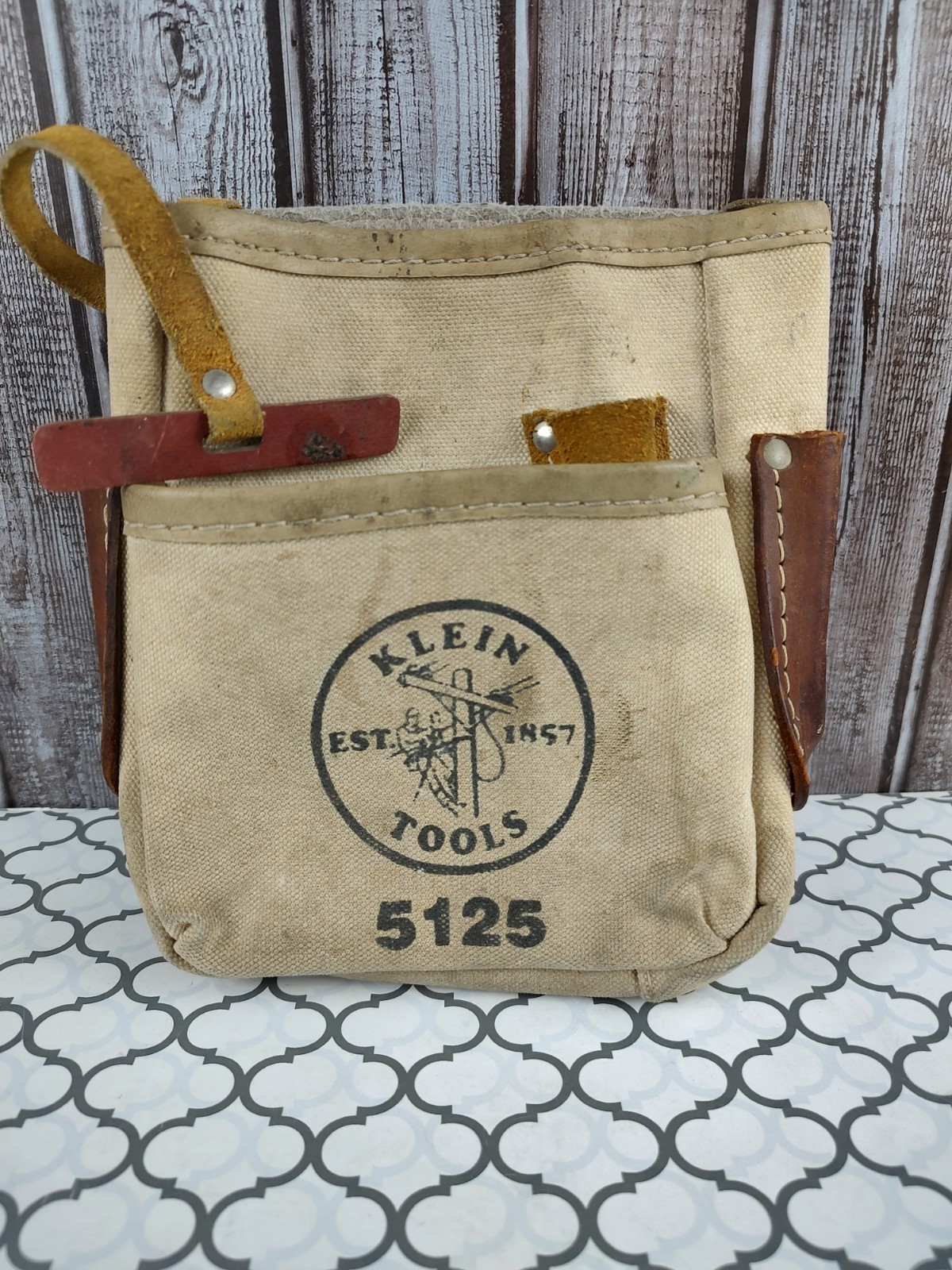 Klein Tools 5125 Canvas Leather 5-Pocket Tool Pouch w Chain Tape Belt Connection