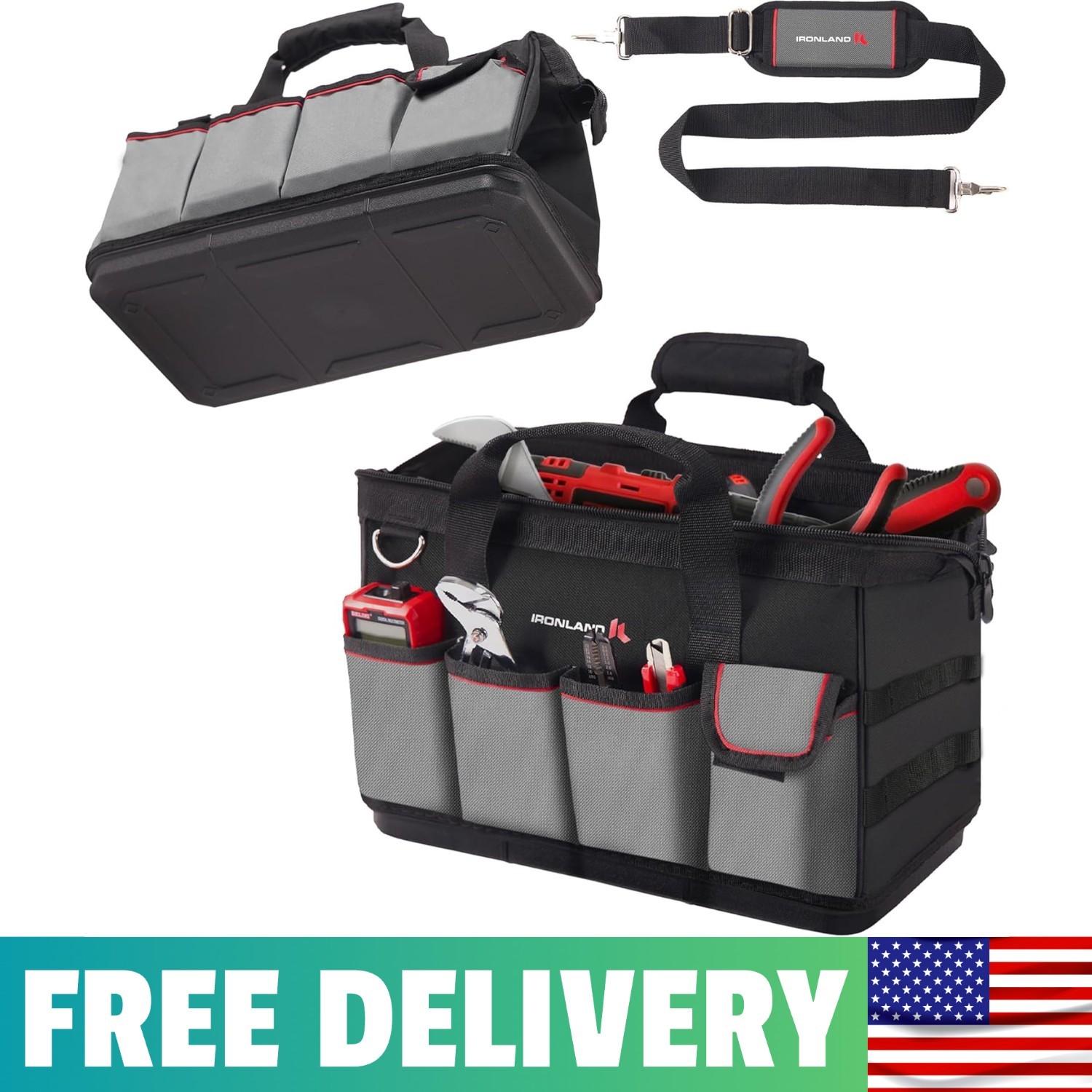 16.5 Inch Hard & Sturdy Bottom Tool Bag Organizer For Men, Waterproof Heavy Duty