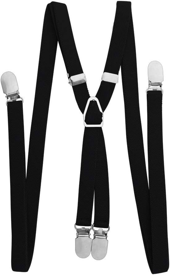 TopTie Men’s Skinny Suspenders 1/2″ inch (1.5CM) X-Back Clip Black