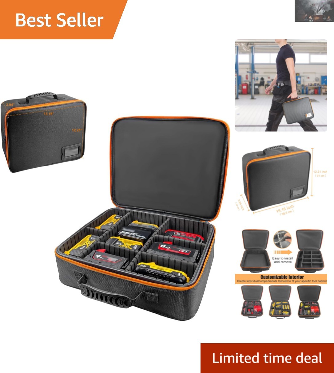 Rugged XL Power Tool Battery Organizer – Waterproof & Impact Resistant Design
