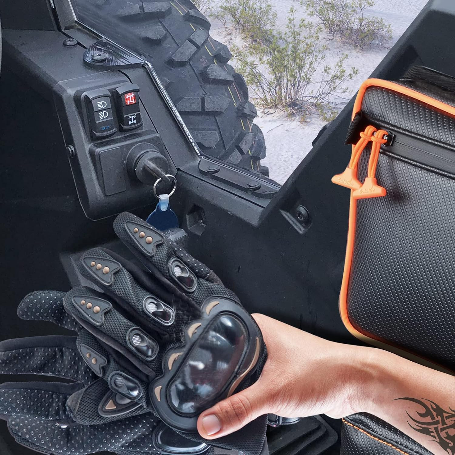 Orange Piping RZR RS1 Side Door Bags, Offroad UTV Seats Door Bag and Arm Rest Se