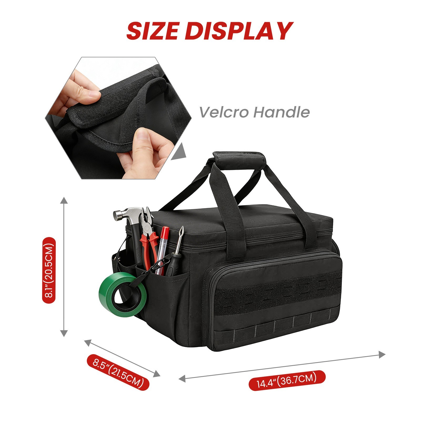 Tool Organizer 14″ Tactical Tool Bag with 5-Pockets & Handle Canvas 2-Way Zipper