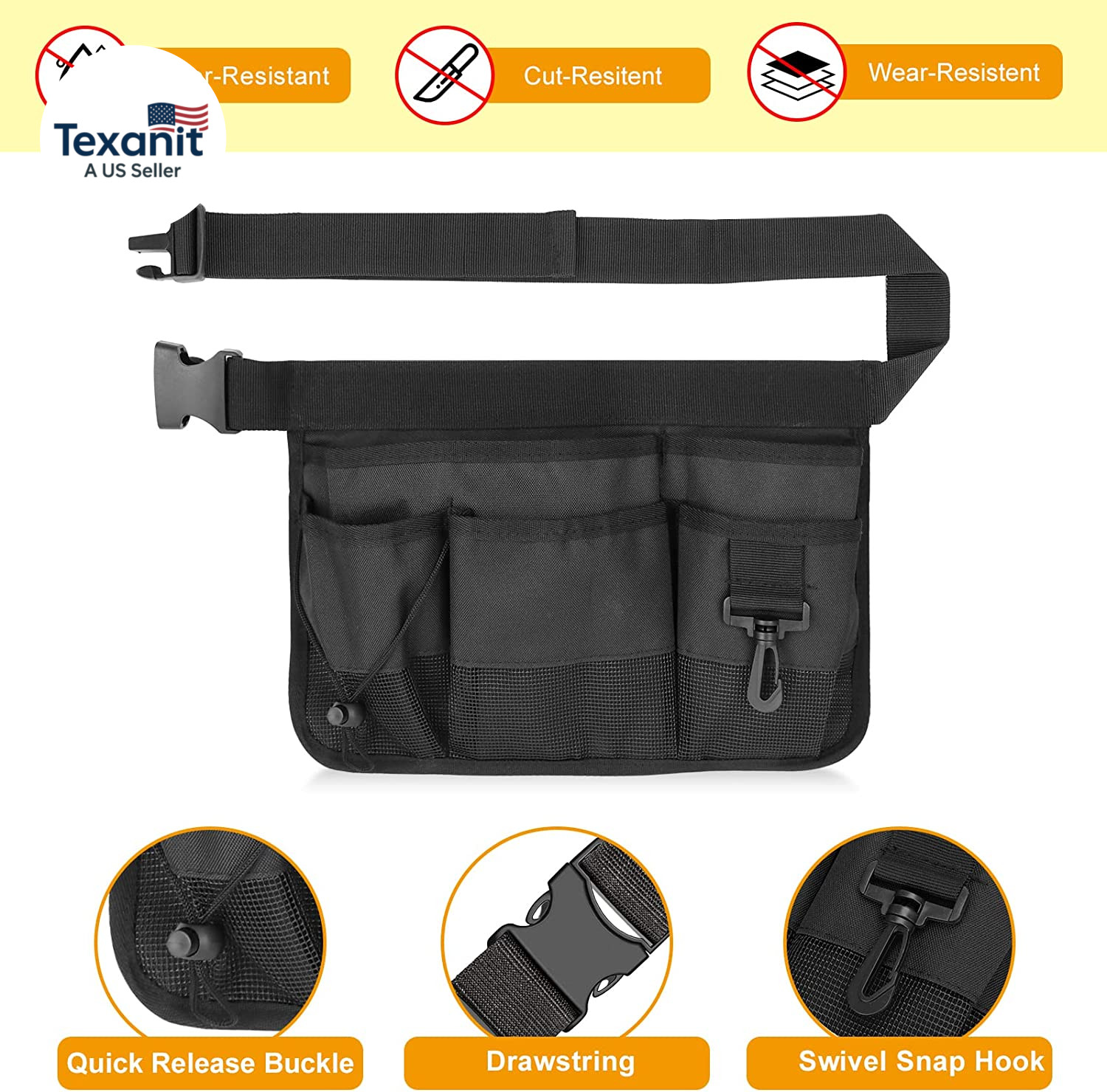 Gardening Tool Waist Bag Belt Heavy Duty Oxford Tool Apron with 7 Pockets of Dif