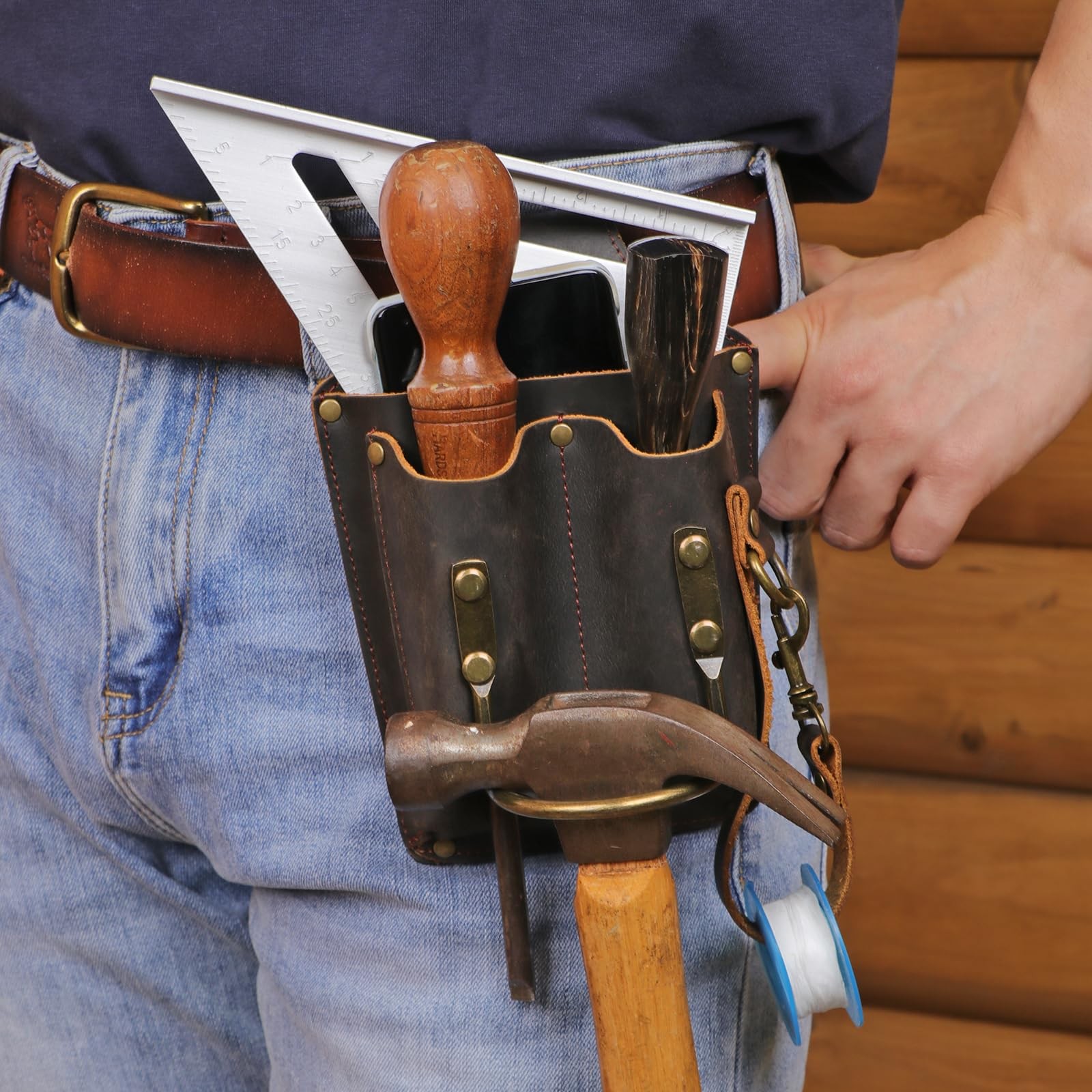 Tourbon Leather Tool Pouch Electrician Holster Tape Thong 2.7 Inch Brown