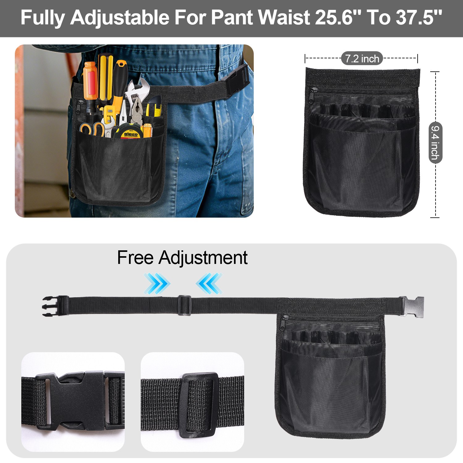 Multi-Pocket Tool Pouch Utility Organizer Pouch Waist Bag for Tools Belt Clip