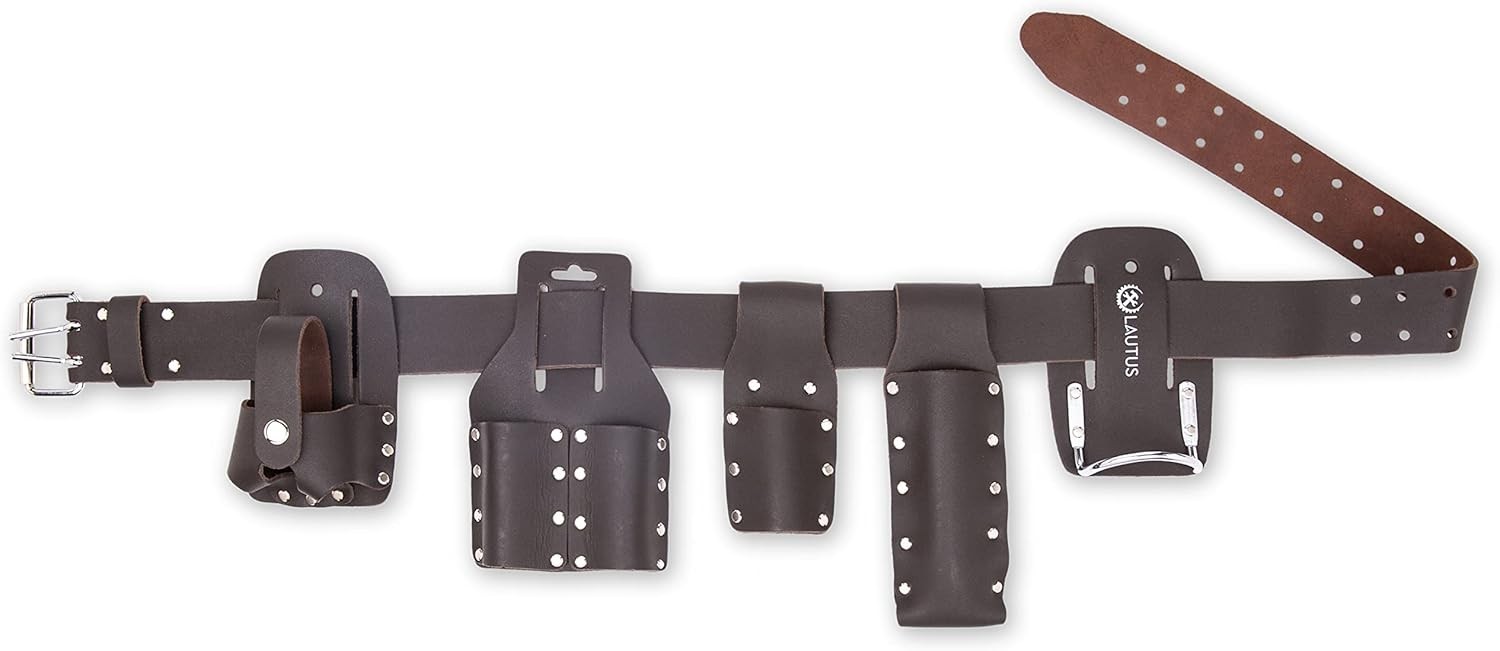 Craftsman-Quality Leather Scaffold Belt | 5 Tool Holders | Waist Sizes 32-46