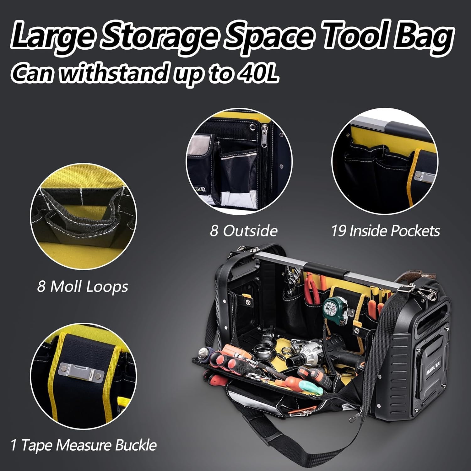 24” Large Tool Tote Bag, Open Top Tool Bag, 29 Pocket Heavy Duty Waterproof …