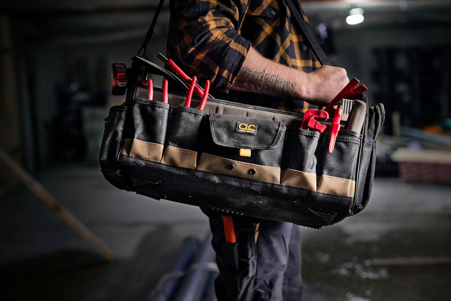 Soft Sided Tool Box Bag Tote Open Top 27 Pockets Organizer Adjustable Partition