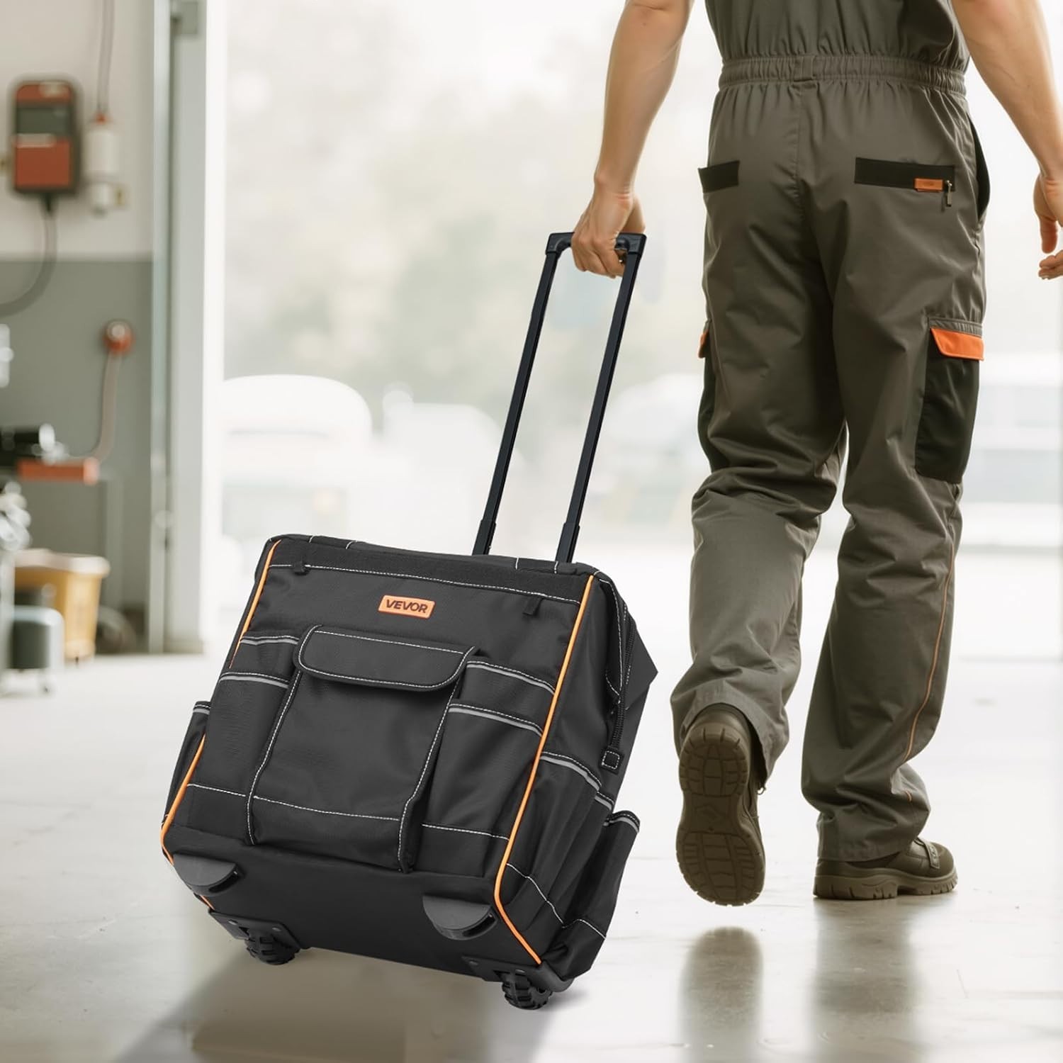 15″ Rolling Tool Bag 25 Pockets Heavy Duty 110lb Capacity Wheeled Tool Organizer