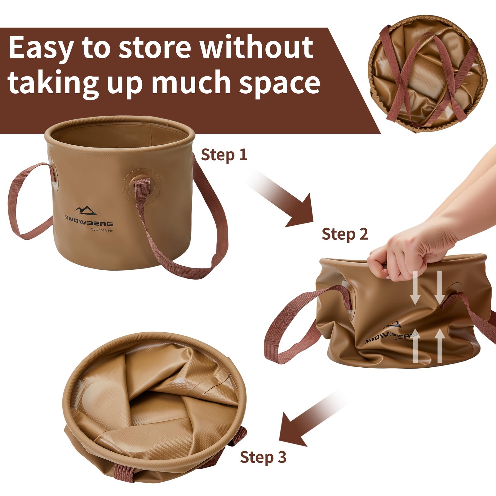 Brown 20L Collapsible Bucket With Handle Portable Car Wash RV Fishing Camp