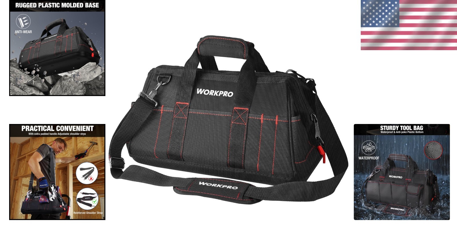Versatile 16-Inch Tool Storage Bag with Waterproof Rubber Base & Easy Access