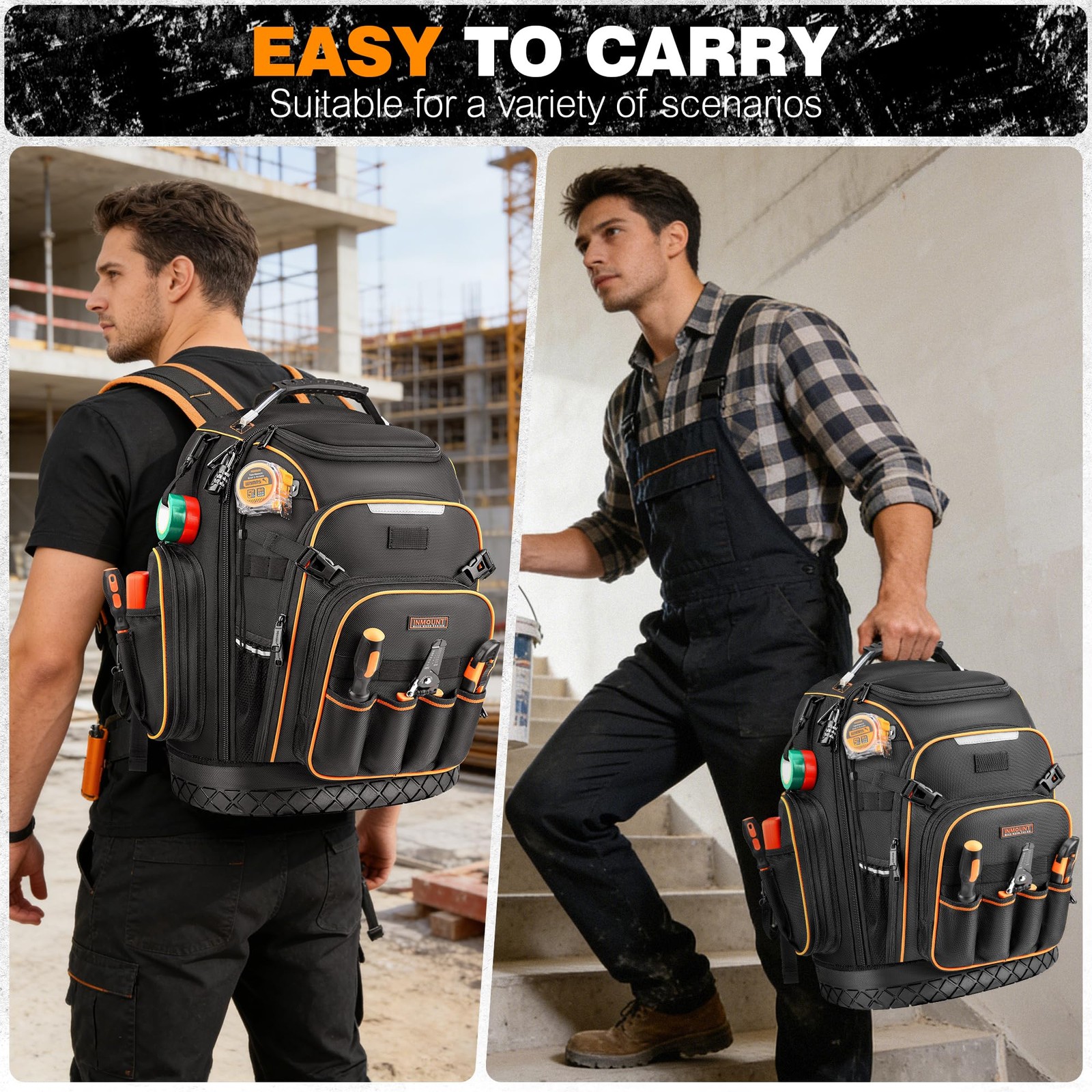 Tool Backpack, Heavy Duty Full Opening 14.6 x 7.8 x 19.7 inches, Basic Black