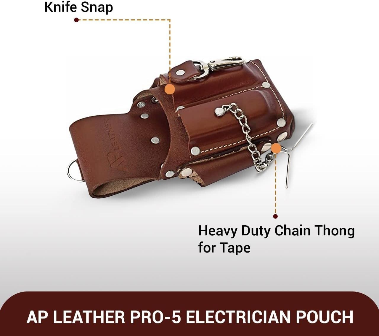 Pro5 Electrician Pouch Leather Tool 5 Pocket Pouch brown