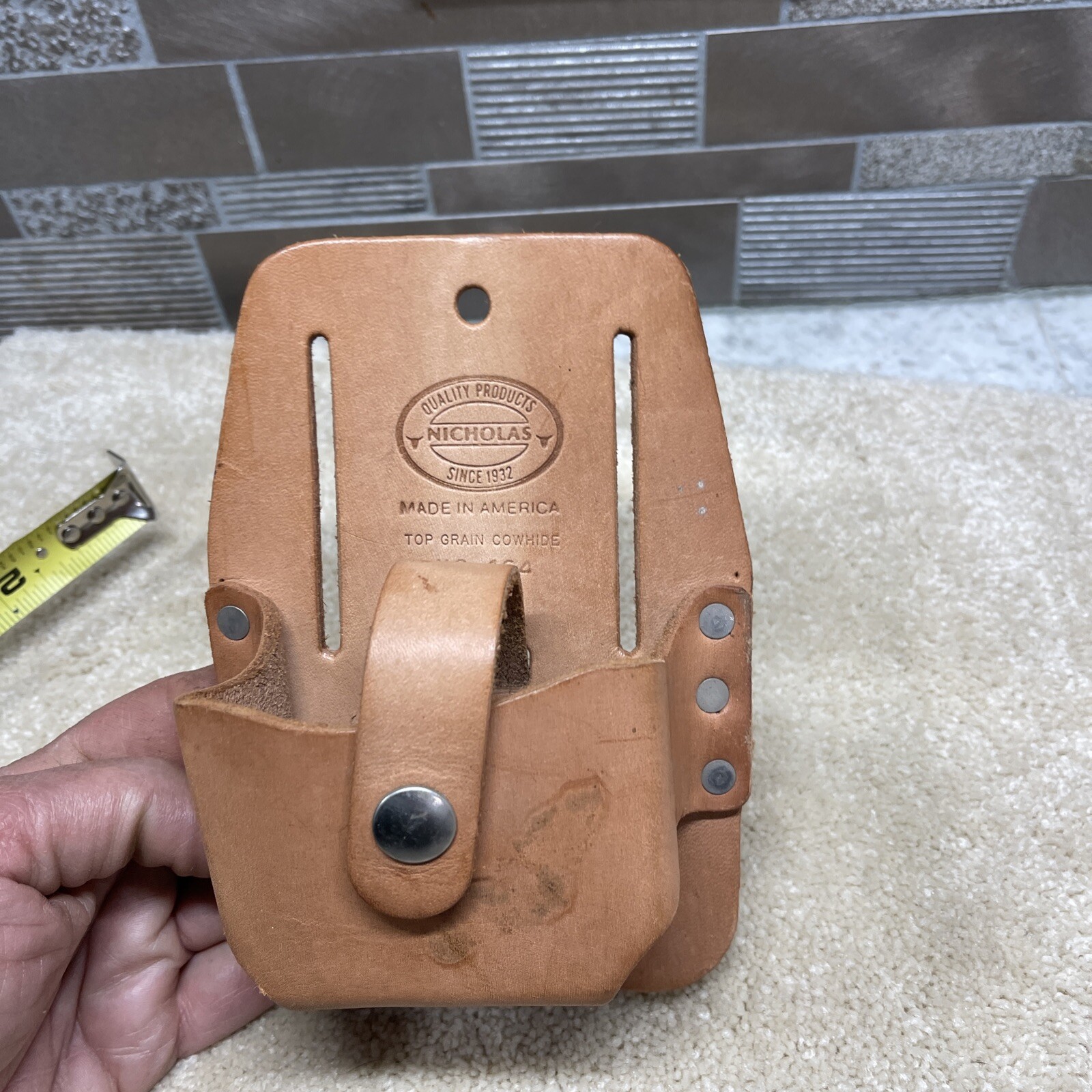 New Old Stock Nicholas Cowhide Small Tape Holder Belt Brown Leather No.464