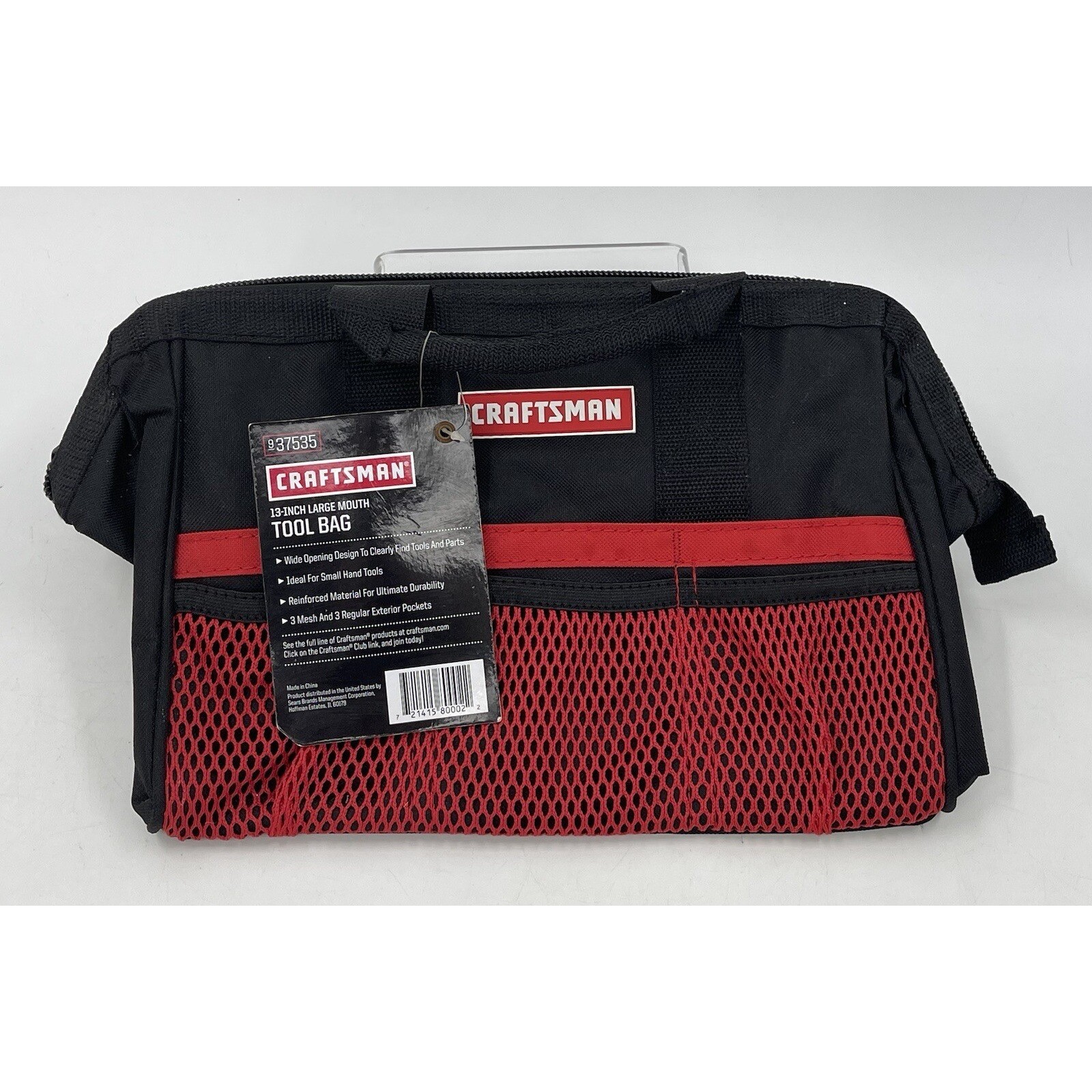Craftsman 13″ X 8″ Wide Mouth Tool Bag 6 pocket Black/Red PN 37535 New NWT