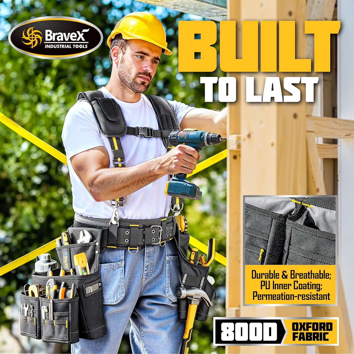 Bravex Tool Belt Suspenders, Tool Vest Pro Ultra 20 Bags H-Style Toolbelt 5 Comb