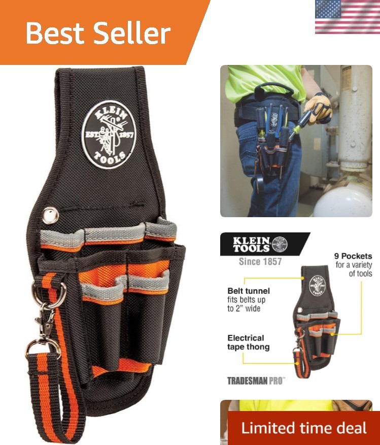 Compact Electrician Tool Pouch with 9 Pockets & Hook Loop Closure – Lightweight