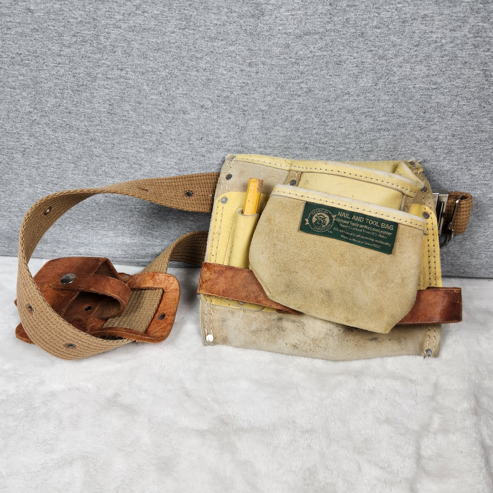 Rooster Leather Nail & Tool Bag R823 With Adj Belt And Tape Pouch Made In Mexico
