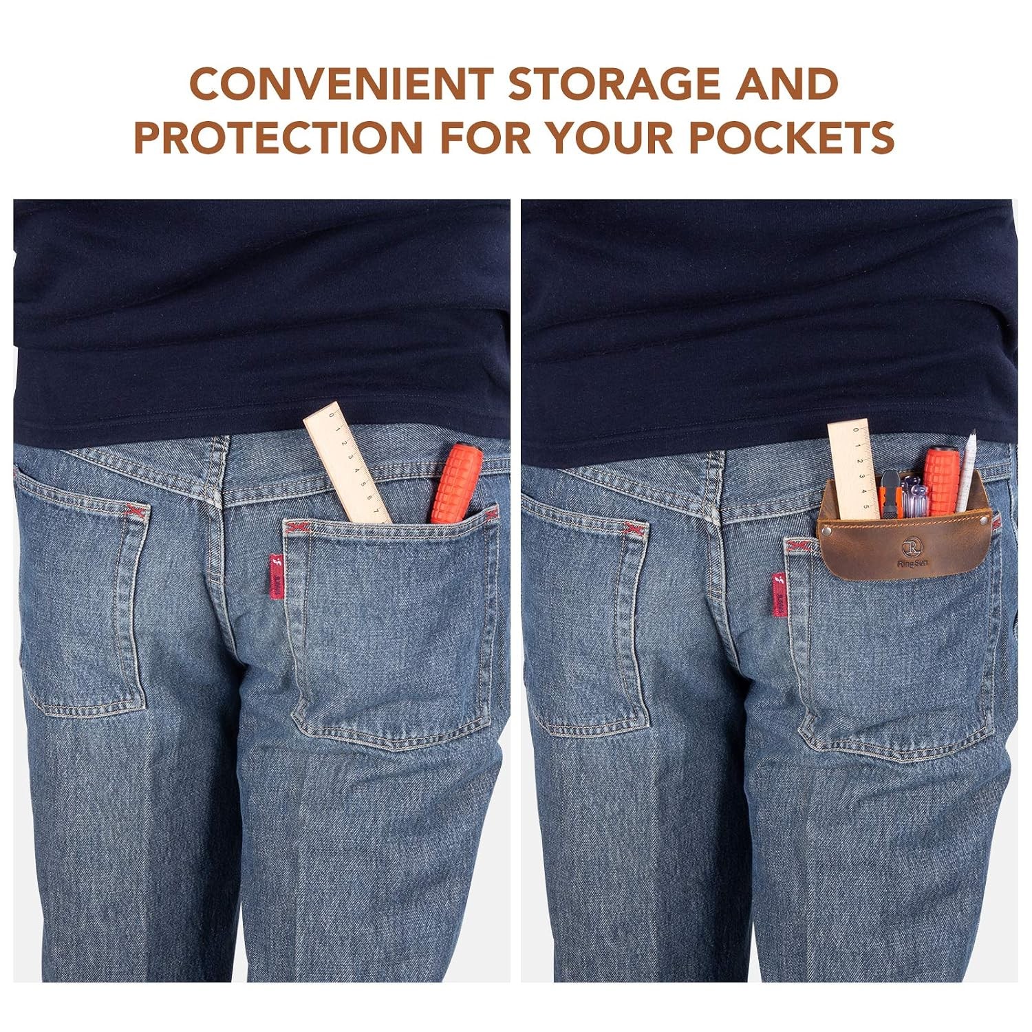 Brown Genuine Leather Men’s Durable Pocket Protector Tool Pouch Organizer for