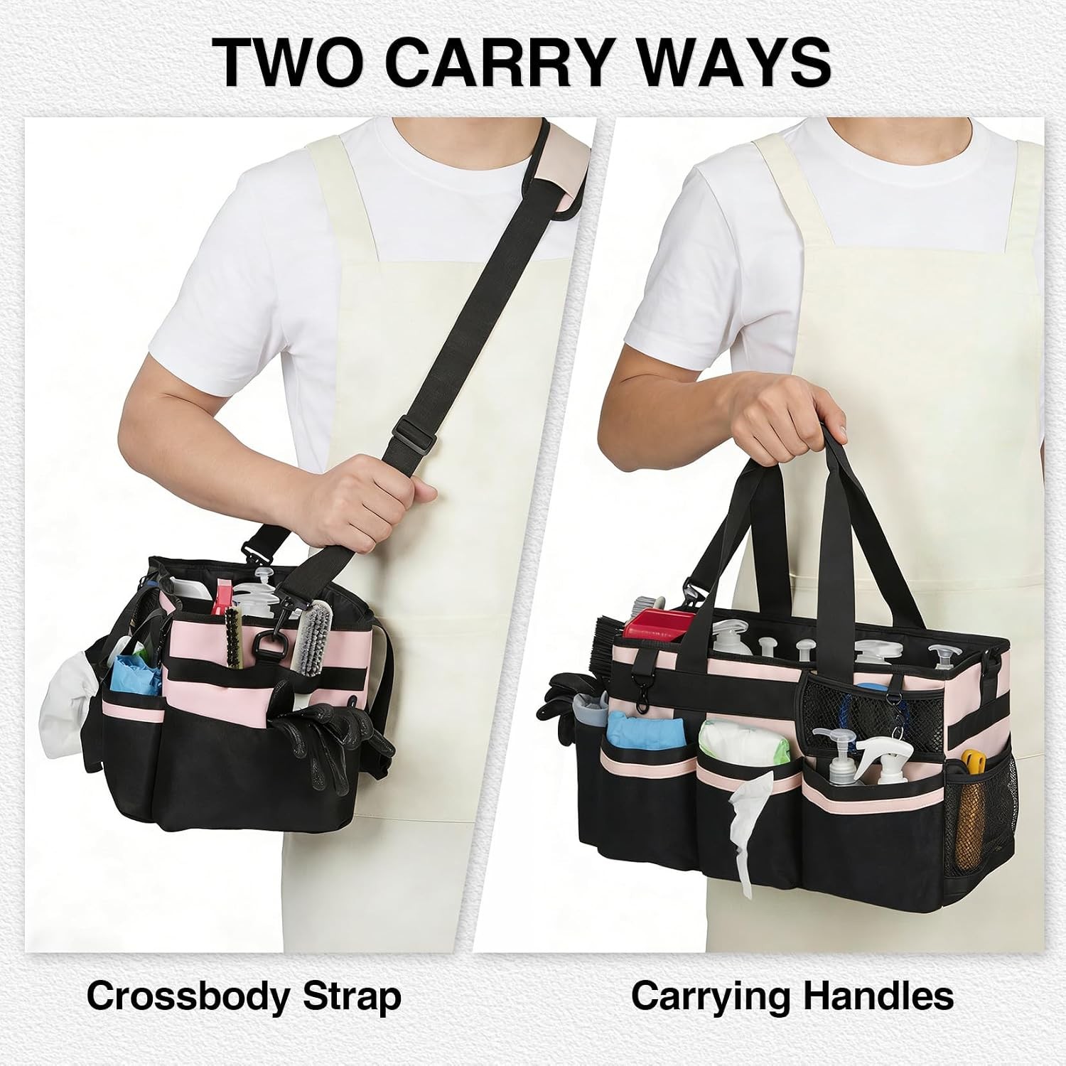 Extra Large Wearable Cleaning Tool Bag with Adjustable Shoulder Strap Green/Pink