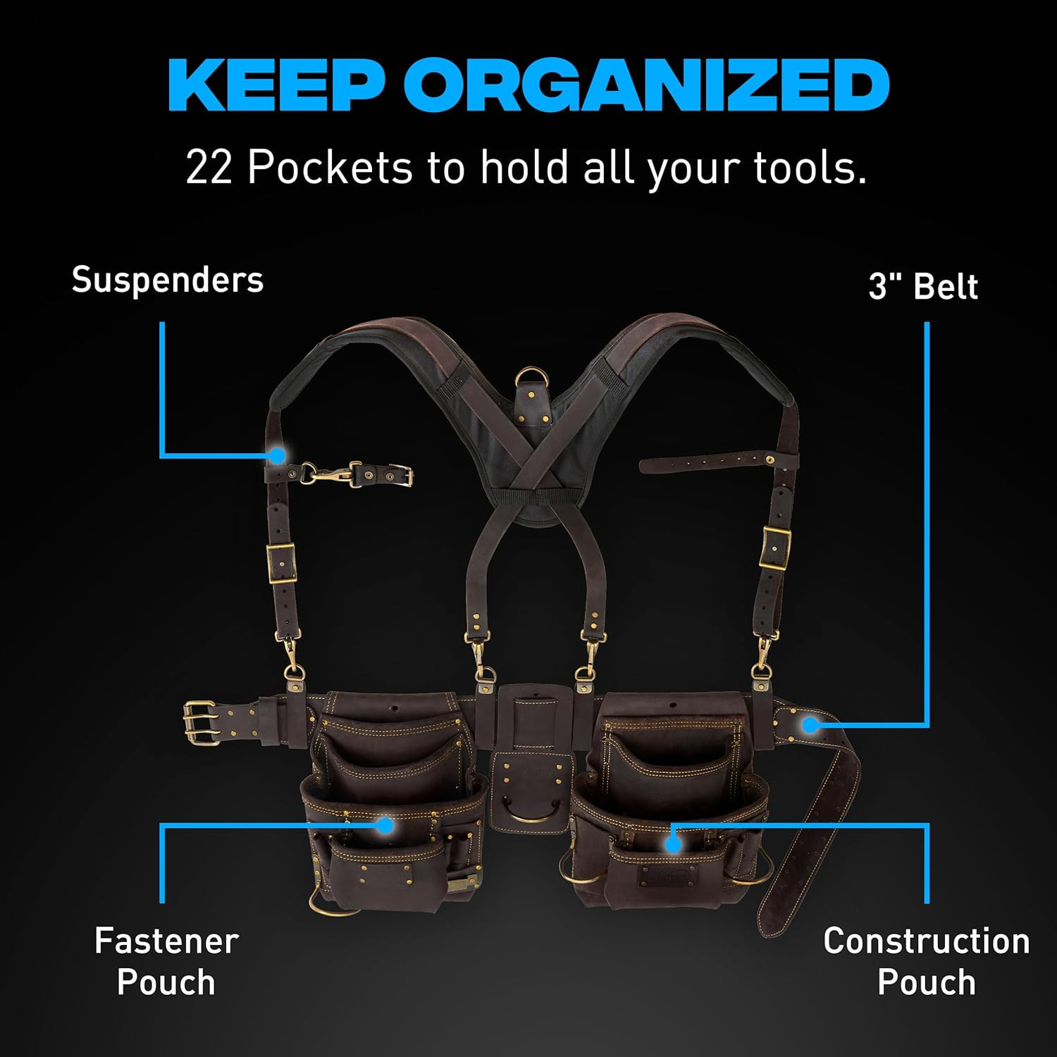 Pro Oil‑Tanned Leather Carpenter Tool Belt with Padded Suspenders & Dual Hammer