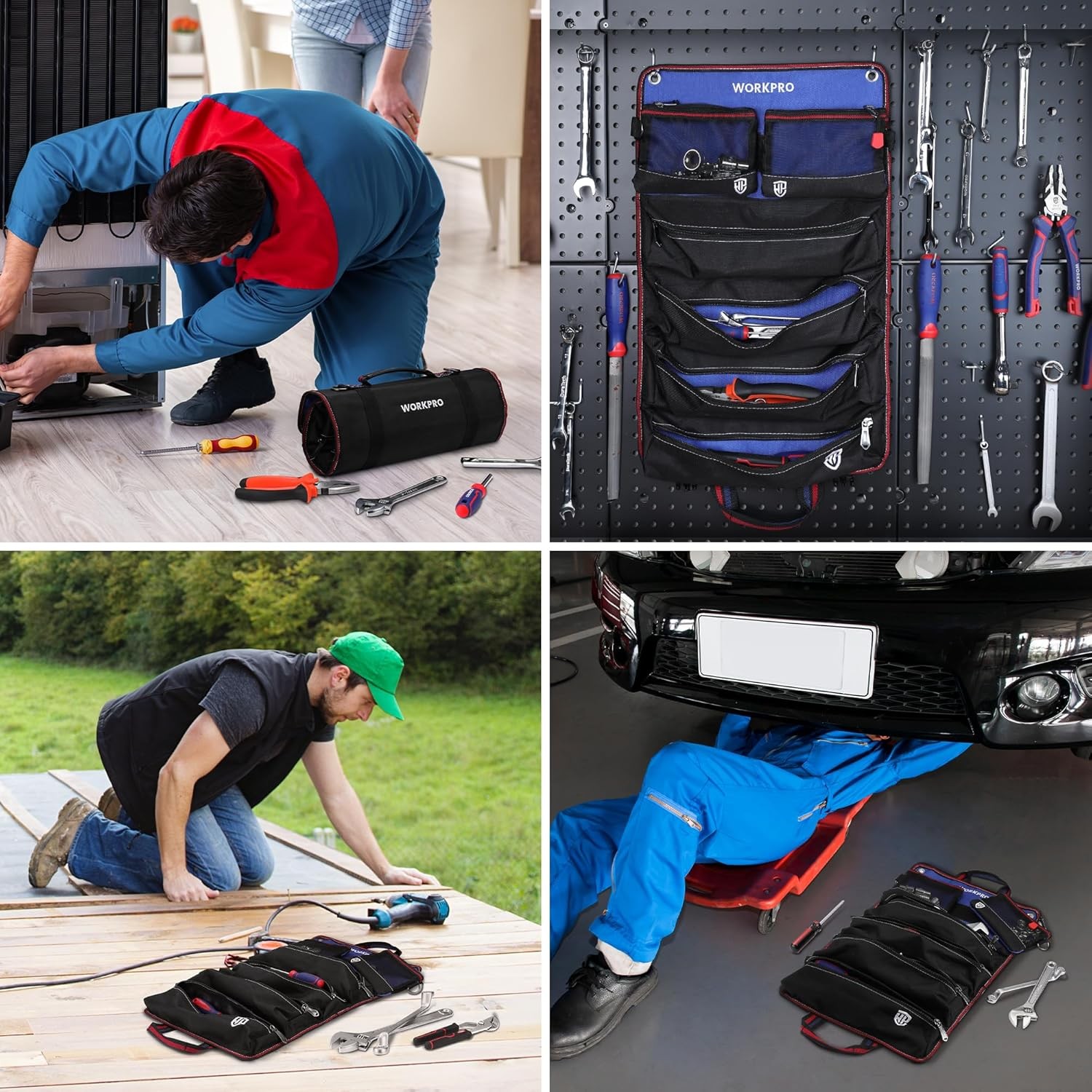 WORKPRO Heavy Duty Roll Up Tool Bag Tool Organize Detachable Pouches w/6 Pockets