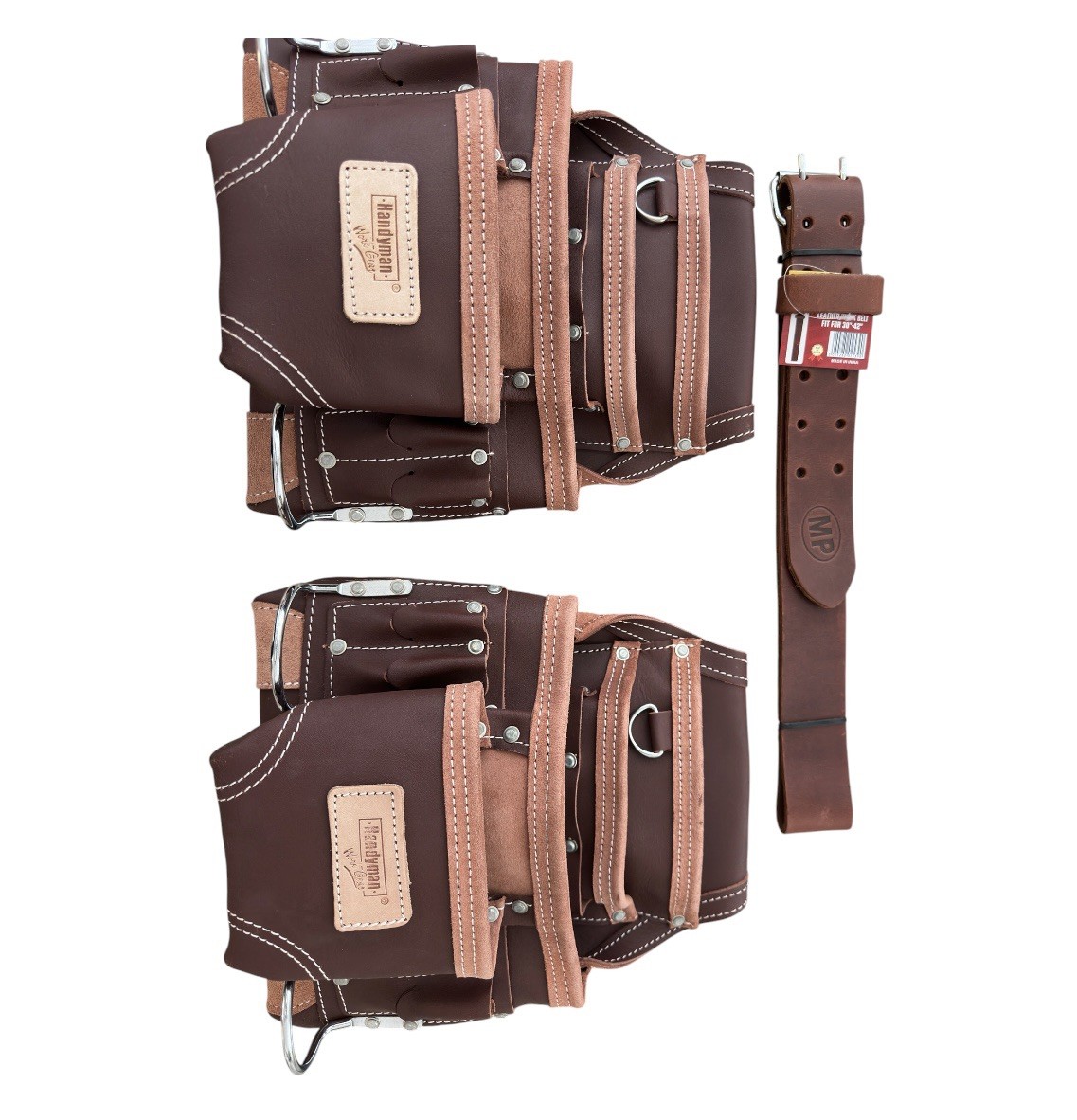 17 Pocket Heavy Duty Brown Leather Tool Belt with Hammer Holder