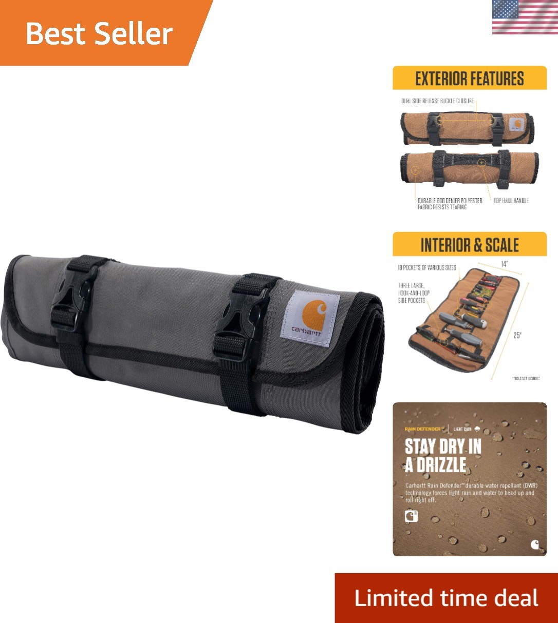 Essential 18 Pocket Tool Organization Roll – Water Resistant & Durable