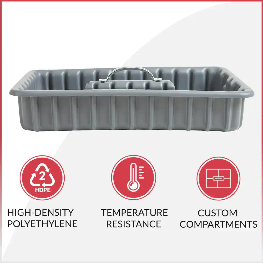 Professional Grade 17 In. Gray Polyethylene Tote Tray With 6-Dividers Free Shipp