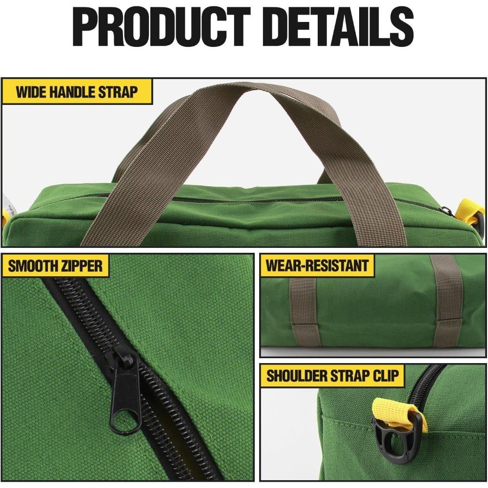 12 Inch Canvas Tool Bag Large Capacity Multipurpose Zipper Tote Organizer Pouch