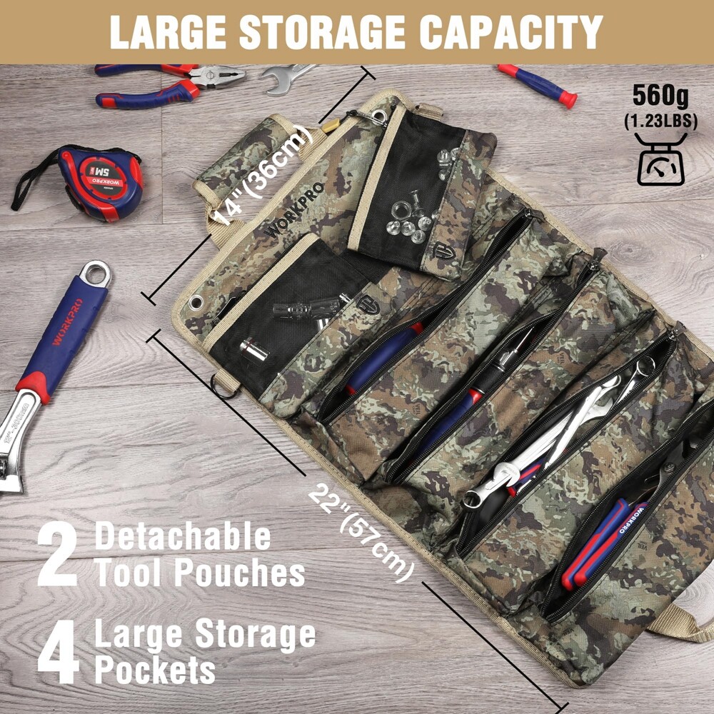 Heavy Duty Roll Up Tool Bag 6 Pockets Tool Organizer Tool Roll Organizer