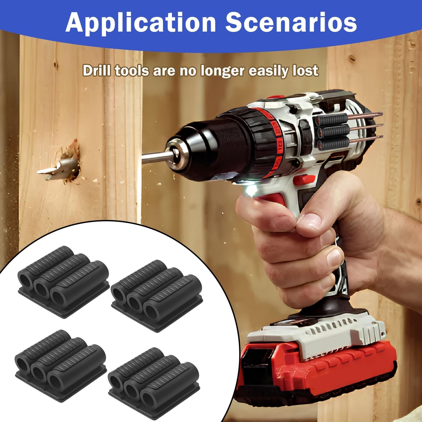 4 Pack Drill Bit Holder Tool Holster for Impact Drivers and Drills, with Adhe…