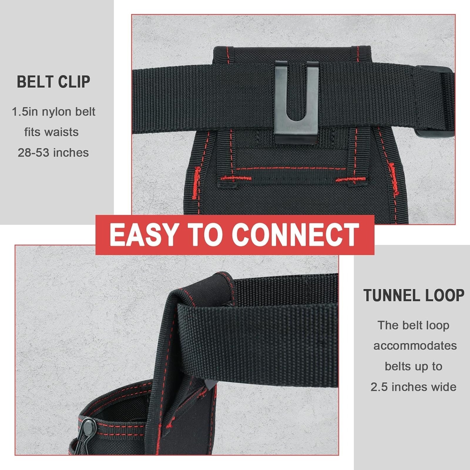 Electrician Tool Pouch 7 Pocket Belt Clip Small Red KUNN
