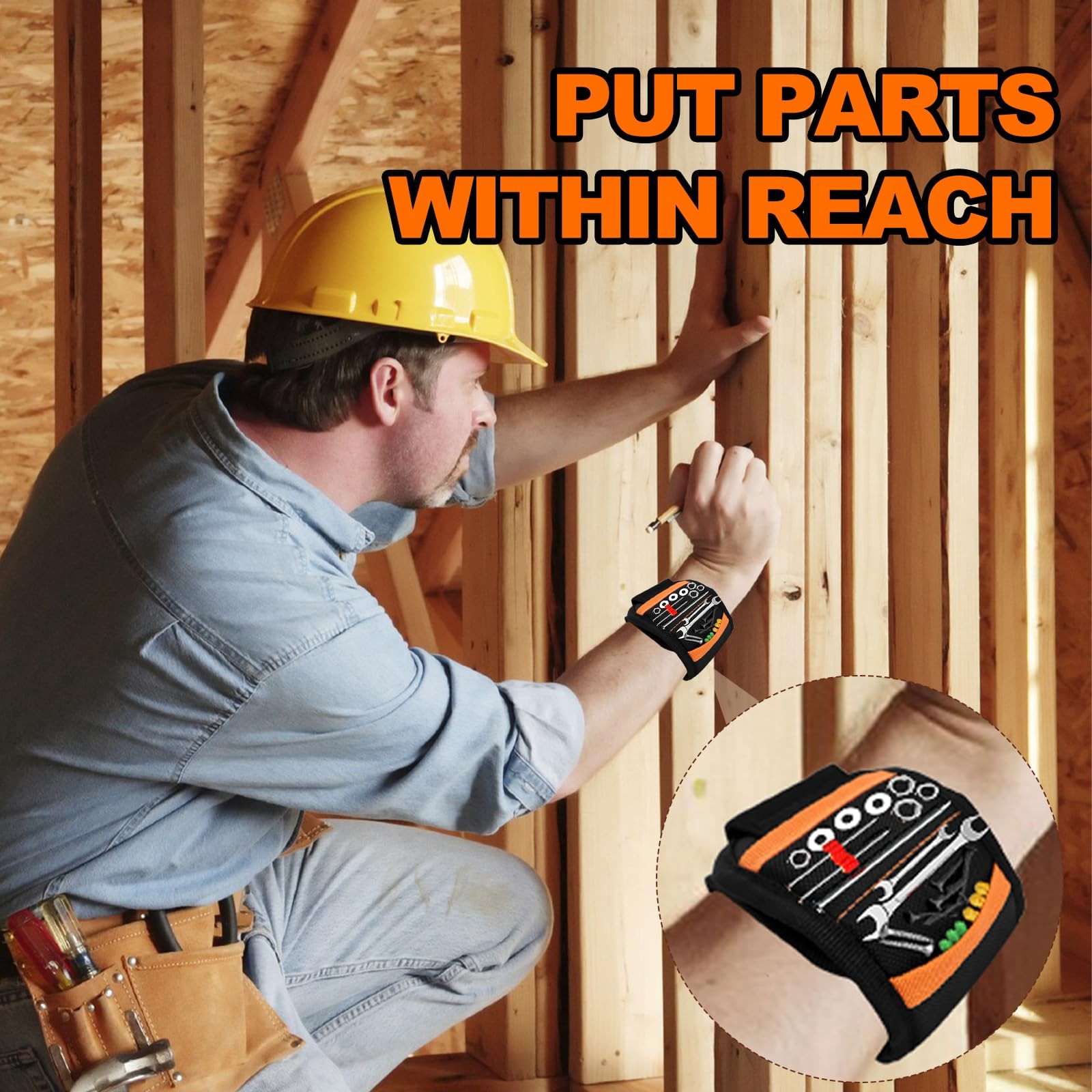 Magnetic Wristband for Tools (2-Pack) – Premium Tool Belt Men, Orange